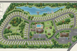 design rv park map, campground map, site plan and property map
