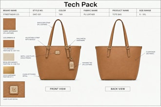 create bag tech pack for tote bag handbag and shoulder bag design for production