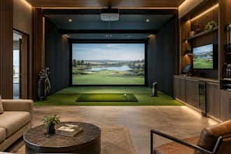 do golf simulator design, clubhouse design and 3d realistic 3d rendering