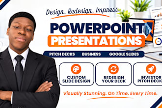 design and redesign pitch deck, investor deck  powerpoint presentations slides