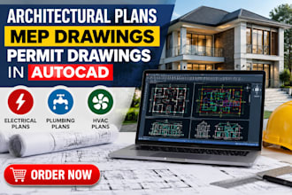 draw architectural plans mep drawing for city permit drawing in autocad