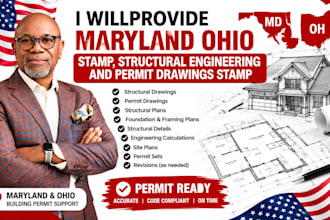 provide maryland ohio stamp, structural engineering and permit drawings stamp