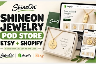 design shopify shineon jewelry message card product design etsy pod store setup