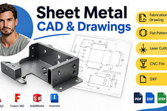 sheet metal cad, fabrication drawing, dxf, laser cutting, flat pattern, cnc file