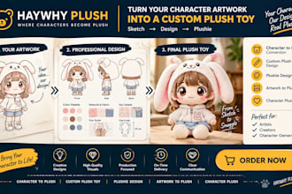 turn your character artwork sketch idea into a custom plush toy plushie design