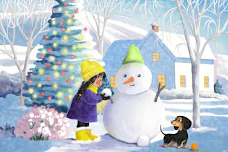 draw charming hand drawn childrens book illustrtions, no ai