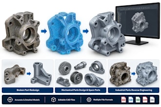 do 3d scan to cad, mechanical parts design, spare parts, broken part redesign