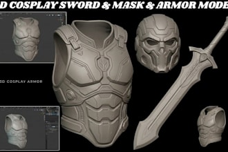 sculpt 3d cosplay mask model cosplay armor model 3d helmet 3d sword 3d printing