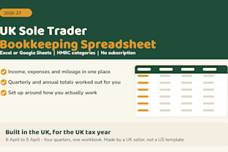 build a UK sole trader bookkeeping spreadsheet for the 2026 tax year