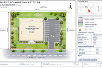 prepare detailed plot layout plan and site with  property boundaries measurement