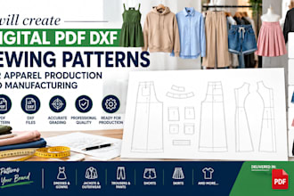 create digital PDF dxf sewing patterns for apparel production and manufacturing