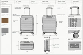 create bag tech pack for travel bag, luggage and gym bag design for production