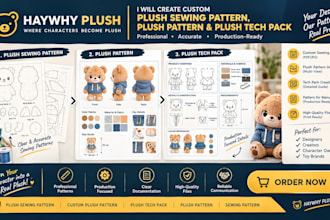 create custom plush sewing pattern plush pattern and plush tech pack