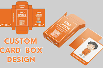 design tuck box, card game packaging, 3d box mockup, print ready box dieline