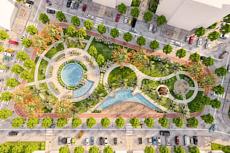 render 3d urban park master plan,vray landscape site layout,courtyard design,dwg