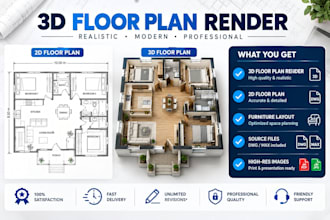 create a 3d floor plan render, 3d rendering