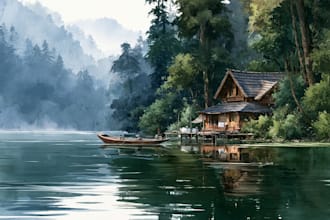 illustrate a watercolor landscape illustration