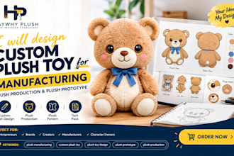 create manufacturing ready plush toy design plush pattern and plush tech pack
