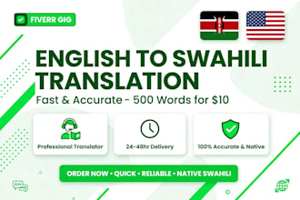 translate english to swahili and swahili to english professionally