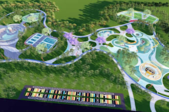 design large scale community sport park, recreational site layout,enscape render