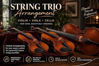 create custom string trio sheet music arrangement from your song or audio in PDF