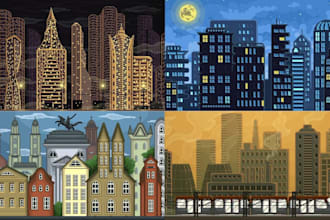 draw pixel art background animation parallex landscape scenery pixel art tileset
