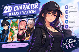 do 2d character illustration, character design 2d anime character