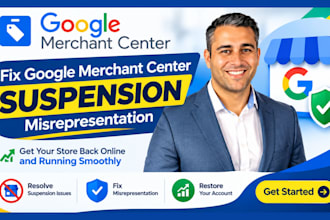 fix google merchant center suspension, misrepresentation