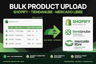 upload products to tienda nube and mercadolibre fast