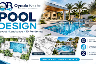design swimming pool landscape layout and realistic 3d rendering