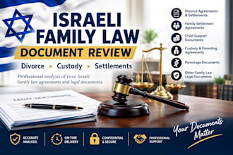 review israeli family law agreements, divorce settlements, and legal documents