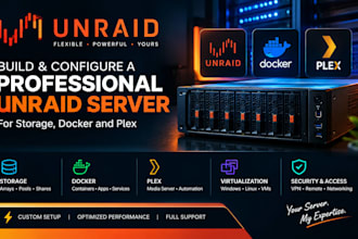 build and configure a professional unraid server for storage, docker, and plex