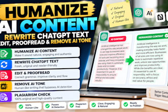 humanize ai content, rewrite chatgpt text, edit, proofread and remove ai tone