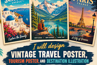 design vintage travel poster, tourism poster, and destination illustration