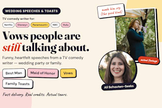 write a funny, heartfelt wedding speech, toast, or vows