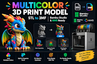 create multicolor 3d print model, stl to 3mf, split, custom model for bambu ams