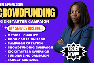 create kickstarter campaign, crowdfunding, book campaign page, medical charity