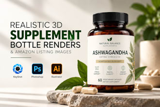 create realistic 3d supplement bottle renders and amazon listing images keyshot