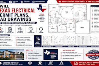 texas electrical permit plans, cad drawings mep design for residential buildings