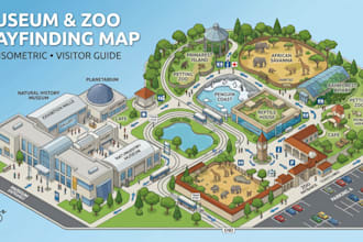 design an isometric museum map and zoo wayfinding guide visitor map illustration