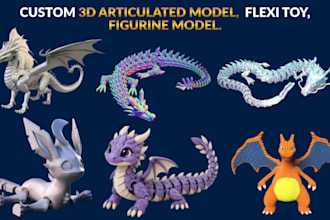 design 3d articulated model, flexi toy, print in place stl 3mf for 3d printing