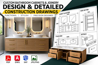 design custom bathroom cabinets joinery with detailed construction drawings