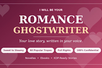 be your romance ghostwriter, ebook ghostwriter and fiction book writer