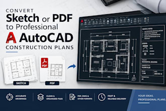 convert sketch or PDF to professional autocad construction plans