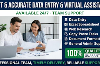 do fast data entry, excel typing, and virtual assistant tasks 24 7