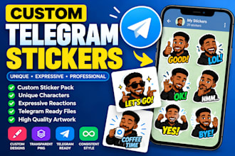 design custom telegram stickers, sticker pack and character reactions