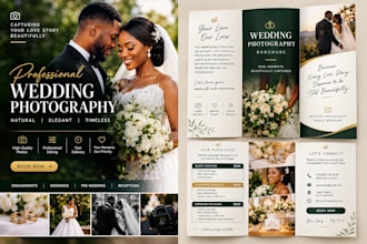 design wedding brochure and wedding photography, event package in canva