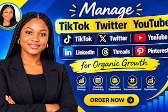 manage tiktok twitter youtube linkedin threads pinterest for organic growth