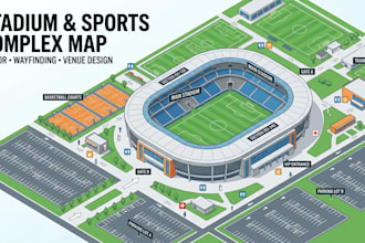 design a vector stadium map and sports complex wayfinding illustration