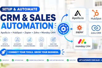set up CRM automation with apollo, zoho hubspot, zoho zapier, zoho and monday